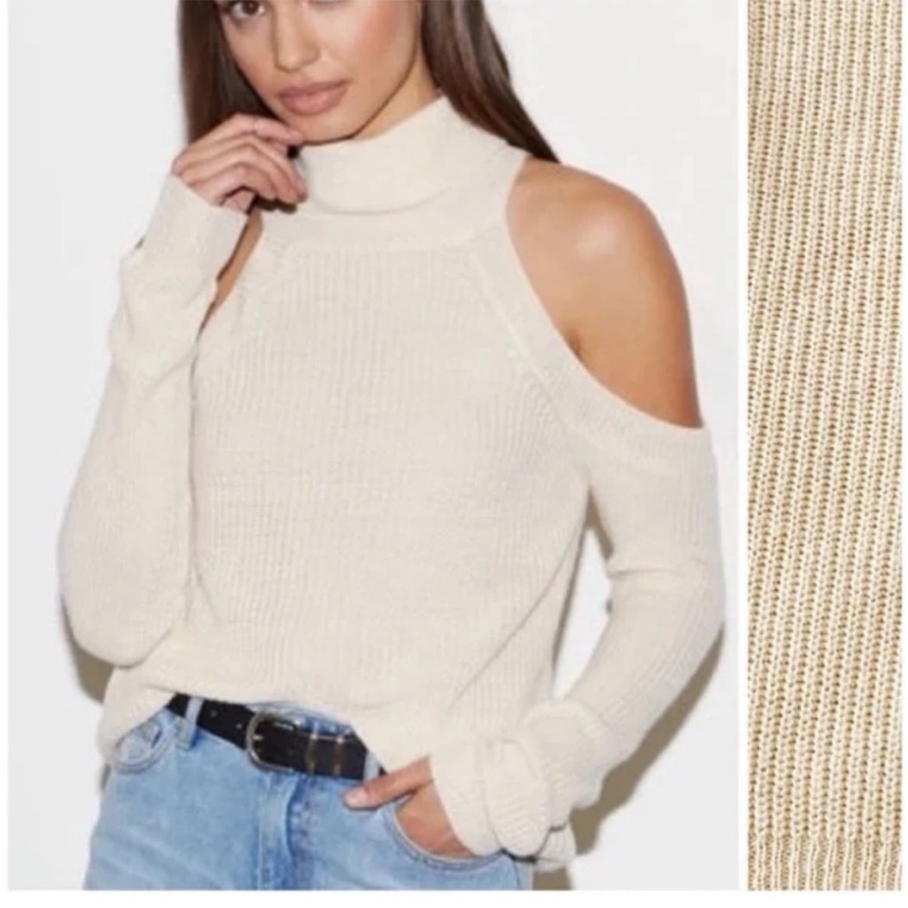 Kendall and Kylie Cut out Off the Shoulder Knit Sweater Tan (Size:S)